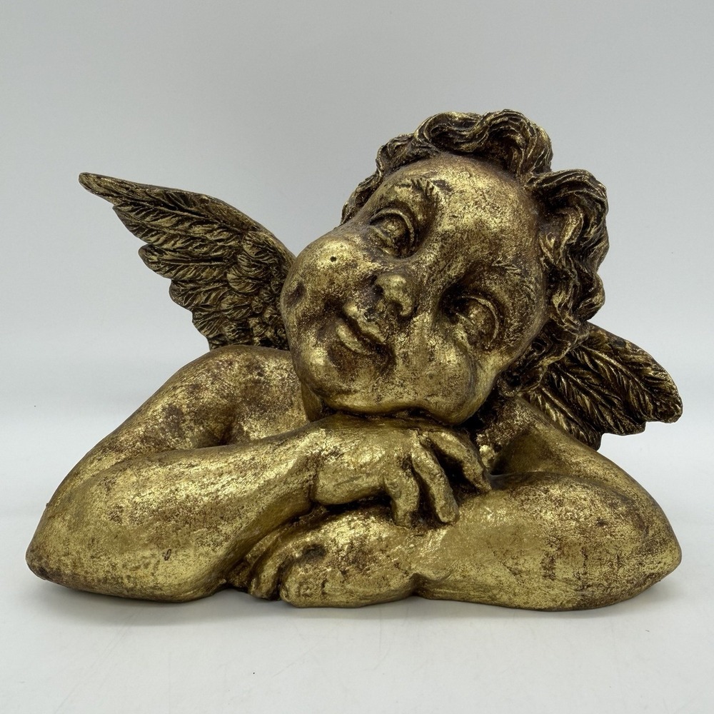Vintage Department 56 Gold Cherub Angel Sculpture Figurine Baroque Sculpted